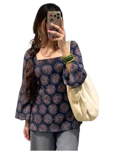 Image of ANNI Designer Women's Viscose Blend Printed Short Kurti | Straight Fit Casual Ethnic Top | Square Neck Full Sleeve Kurta Office College