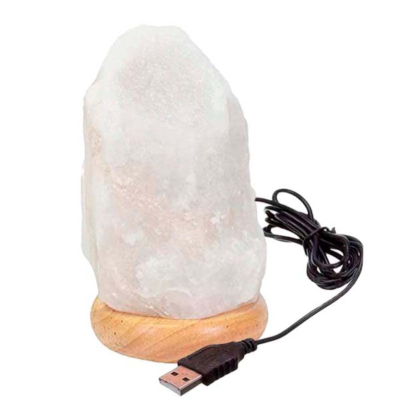 LAMARE Lámpara USB de sal del Himalaya - BLANCO - Lámpara de escritorio con base de madera y LED multicolor