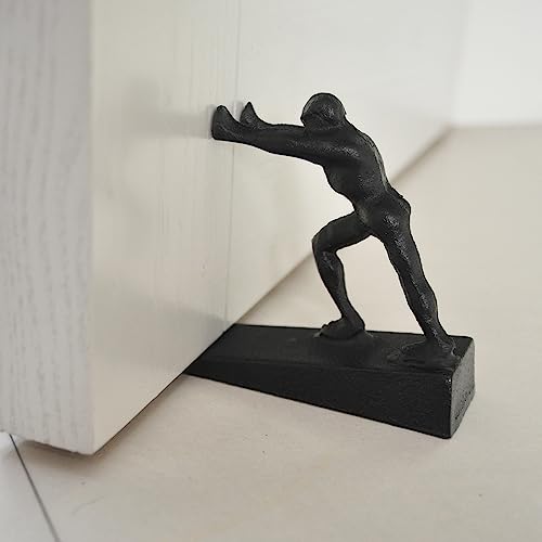 Cast Iron Door Stop - Decorative Rustic Door Stopper - Stop Your Bedroom, Bath And Exterior Doors ，6.1X5.1"(Strong Man) Black #TOP3