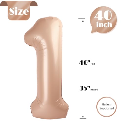 Image of 40 Inch Light Brown 1 Balloon for First Birthday, Tan 1st Number Balloons Khaki Birthday Decorations, Beige One Giant Number 1 Balloon