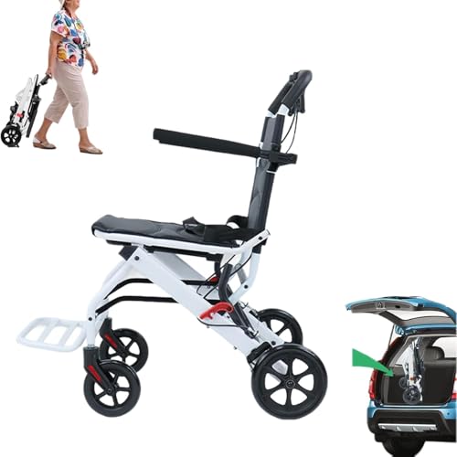 Curfair Silla de ruedas plegable ligera, marco de acero al carbono, con freno de mano ergonómico, diseño plegable compacto para personas mayores y adultos, soporta 200 libras, ruedas de poliuretano