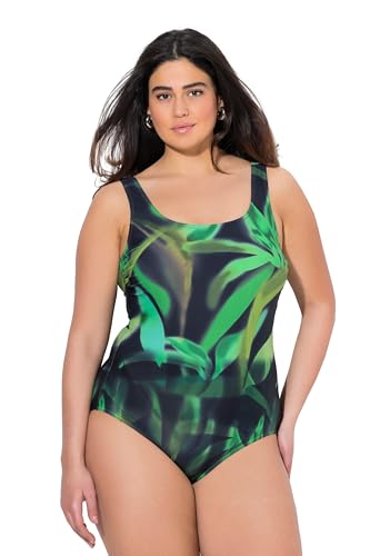 Ulla Popken Damen große Größen Übergrößen Plus Size Badeanzug, ohne Softcups, Rundhalsausschnitt schwarz 54+ 837454100-5...