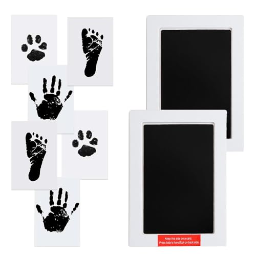 Image of Matenf Large Inkless Baby Hand and Footprint Kit (2 Packs, 6″*4″), Ink Pad for Baby Hand and Footprints, Paw Print Stamp Pad for Dogs, Pet Paw Dog Nose Print Impression Kit, Touch Clean, Black