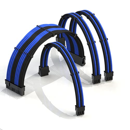 Câble PSU LINKUP bleu noir tressé et flexible 30cm pour alimentation PC et GPU