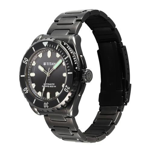 Image of Titan Zero Hour Diver's Certified 500m Automatic Analog with Black Dial & Black Titanium Strap Watch for Men - 10071QM01