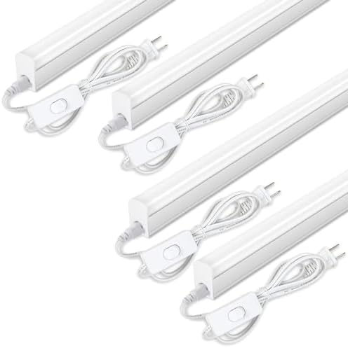 LED Under Cabinet Lighting, 1FT 5W 6000K 500lm (Pack of 4) | Under Counter Lights for Kitchen, Shop, Workbench, T5 Integrated Single Fixture, Corded Electric with ON/Off Switch