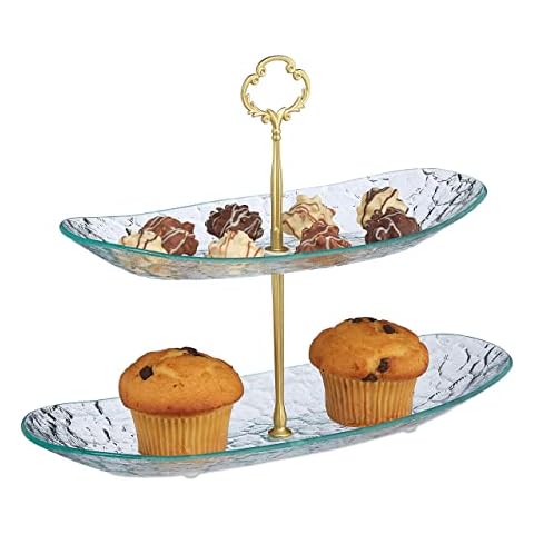 Relaxdays Soporte Tartas, 2 Pisos, Ovalado, Dorado/Transparente Cover