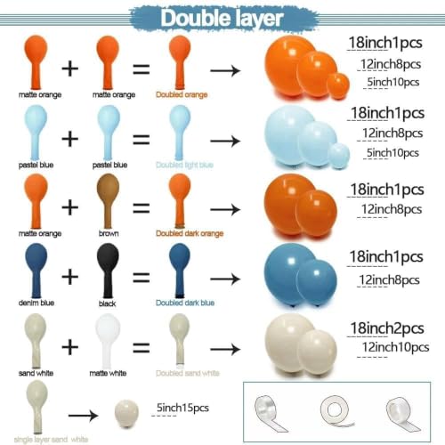 Image of Blue Orange White Balloon Arch Double Stuffed Balloon Kit for Fall Party | Orange Dusty Blue Sand White Balloon Garland for Autumn Baby Shower Cow Boy Girl Sport Party Decor
