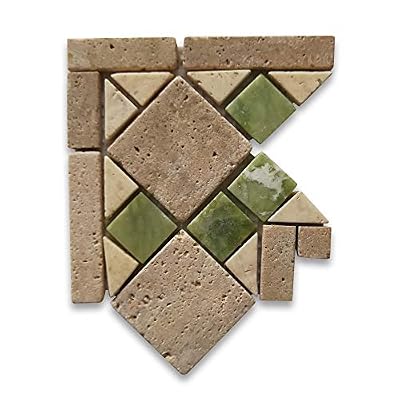 Stone Center Online Venice Green 4.8x4.8 Marble Mosaic Border Corner Tile Tumbled Kitchen Bath Wall Floor Backsplash Shower (1 Piece)