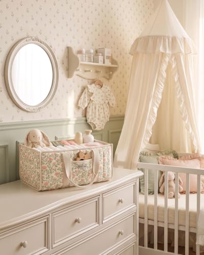 Image of Blissful Diary Floral Diaper Caddy Organizer, Storage Basket, Tulip Garden