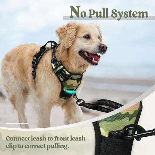 Image of rabbitgoo Dog Harness No Pull with 2 Leash Clips, Adjustable Soft Padded, Reflective Oxford No Choke Pet Vest with Easy Control Handle for Large Dogs, Green Mountain,L