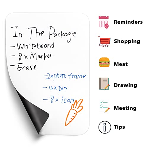 Magnetic Dry Erase Board For Fridge, Homidek 12"X8" Small Magnetic Whiteboard For Refrigerator With 5 Markers, 1 Eraser, 4 Pins, 8 Icons, 2 Photo Frames #TOP4