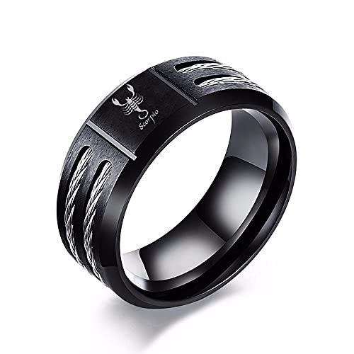 YMXCNM Constellation Ring for Men Women, Black Stainless Steel Twisted Ring Scorpio Male Classic Zodiac Ring Horoscope Astrology Jewelry Charm Elegant Birthday Wedding Gift,10