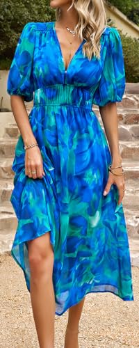 Image of Sister Amy Women's Boho Floral Print Square Neck Beach Party Flowy Ruffle Midi Dress