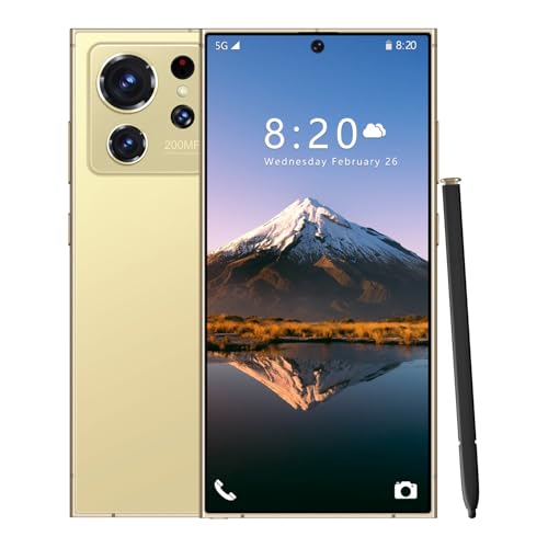 WMDMJT Smartphone S26 Ultra, lápiz táctil Integrado, versión Global 5G, Desbloqueado sin Tarjeta SIM, Sistema operativo Android 14, Pantalla HD de 7.3 Pulgadas, 16GB RAM, 1TB ROM, 8000mAh,Gold-1TB