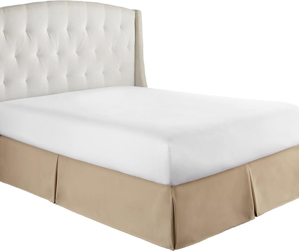 Drona Bedding King Size Bed Skirt Taupe Box Pleat Bedskirt with 18"" Drop Length- Pure Cotton 600 TC Premium Finish with Split Corner, Light Weight,