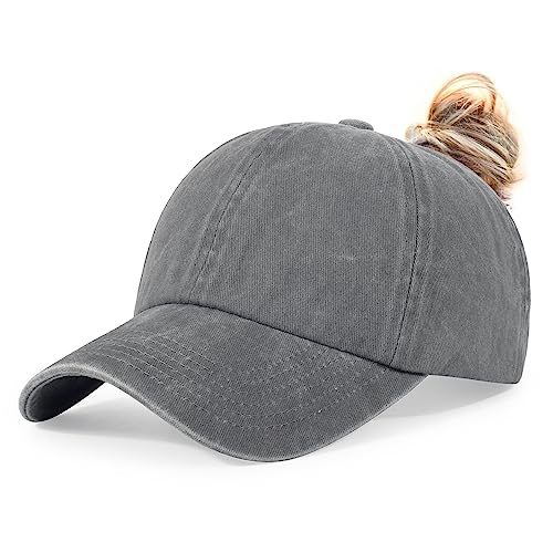 Image of HH HOFNEN Ponytail Hat for Women Washed Distressed Baseball Cap Ponycaps