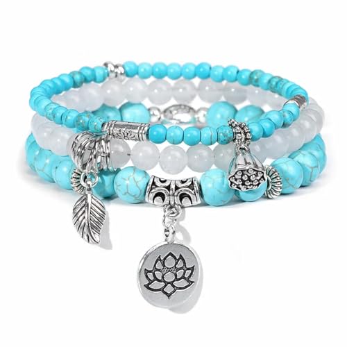Pulsera de cuero y turquesa azul hecha a mano estilo bohemio