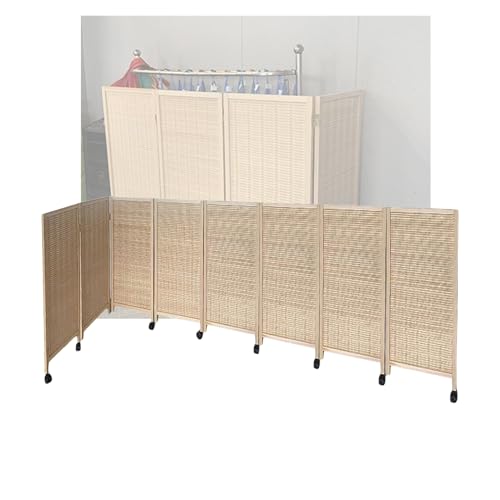 ショートルームディバイダー、3/4/5/6/7/8パネルポータブル折りたたみ式パーティション、織り遮光木製プライバシースクリーン、移動式プーリー付き(120x40cm-8 panels)