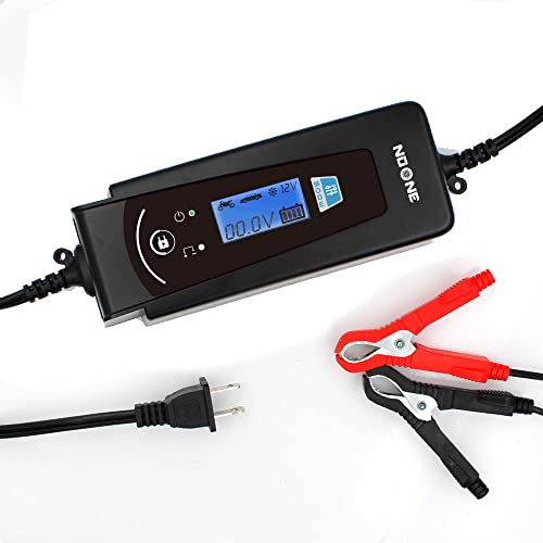 NoOne Fully Automatic Car Battery Charger, 12V/4A 24V/2A Compatible Battery Maintainer/Charger with LCD Display for Car, Lawn Mower, Motorcycle, Boat, SUV