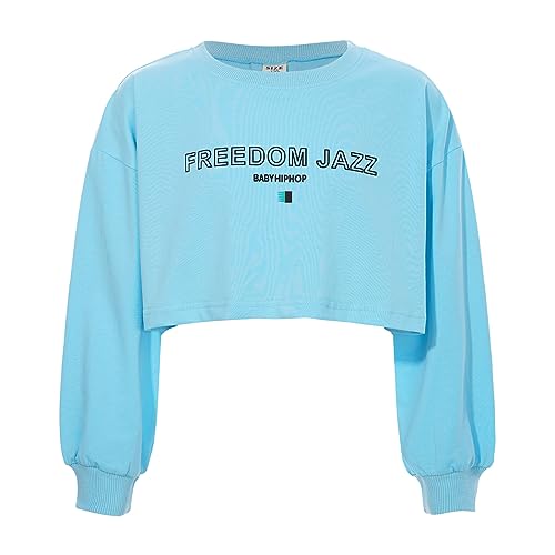 JanJean Girls Loose Fit Crop Top Kids Long Sleeve Tank Top for Jazz Hip Hop Streetwear Dancing Performance Competition Sky Blue 5-6 Years