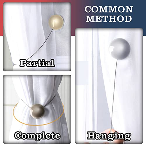 SPDYCESS 4 Pack Magnetic Curtain Tiebacks, Cat-eye Decorative Curtain Buckle Decorative Rope Holder for Home Office Hotel Window(Beige) - Image 2