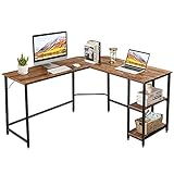 COSTWAY L-förmiger Schreibtisch, Homeoffice Schreibtisch mit 2 Ablageflächen, Computertisch mit Metallgestell & Fußstütze, Eckschreibtisch für Büro Schlafzimmer Studie (Braun)