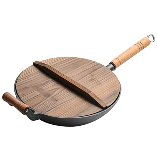 TAHALI Wok de hierro fundido tradicional antiadherente para cocina, sartén multifuncional