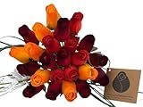 The Original Wooden Rose Bouquet of Dark Fall Harvest Colors Yellows, Oranges, Reds (2 Dozen)