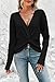 Pink Queen Women's Cute Comfy V Neck Long Sleeve Pullover Sweater Tops Casual Twist Crisscross Asymetric Hem Wrap Cropped Sweater Jumpers Black L