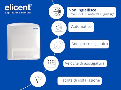 elicent HD100A Automatisches Handtuch Kompakt – ABS Anti-UV, Heißluft 52 °C, 65 km/h – für Hotels, B&B, Fitnessstudios, Heimgebrauch