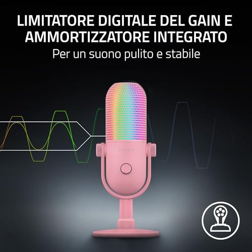 Razer Seiren V3 Chroma - Microfono Usb Rgb - A Condensatore Supercardioide Con Funzione Tap-To-Mute (Illuminazione Reattiva, Limitatore Di Guadagno Digitale E Ammortizzatore Integrato) Quartz - 5