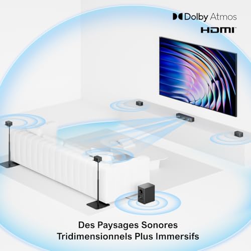 Barre de son 460W avec caisson de basse sans fil et 4 enceintes surround