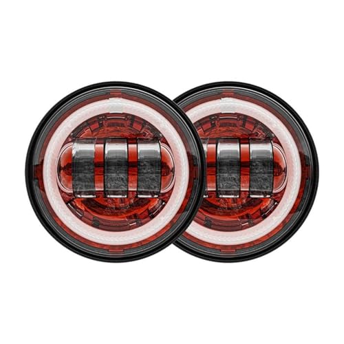 Feux additionnels moto 4.5 pouces DRL halo rouge pour FLHR Road King antibrouillard