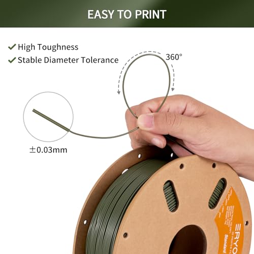 Image of ERYONE PLA Filament 3D Printer PLA Filament 1.75mm + /- 0.03mm, PLA Filament 1KG Cardboard Spool(2.2LBS), Army Green