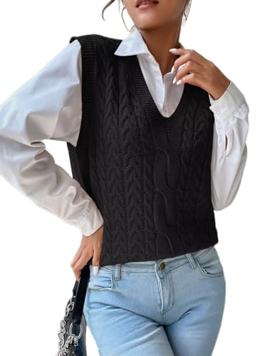 Image of Womens Sweater Vest Sleeveless Cotton Casual V Neck Pullover