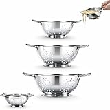 Amco 3-Piece Stainless Steel Colander Set - Multiple Sizes - 1.5, 3, 5 Quart - Durable, Professional Grade Design with Handles for Easy Transfer - Ideal Kitchen Strainer for Cooking & Washing