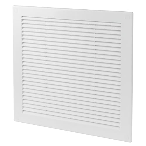 VezoWorks 12 x 12 Inch [Frame Dimensions] White Air Vent Cover Plastic Square Air Vent Grill Cover for Wall or Ceiling Built-in Mesh Screen/HVAC Return Air Register Modern Louvered Design