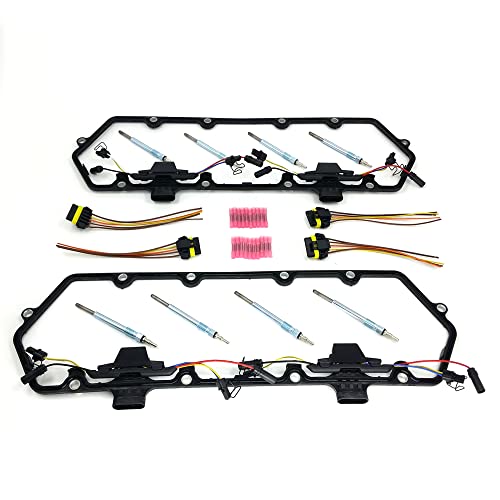 Image of Partsflow 2 x Gasket Included With Integrate Fuel Injector Fuel Injector Harnesses +4 x External Pigtails + 8 x Premium Glow Plugs For Ford 7.3l Turbo Diesel OE#615-202, 80044 61G GP110 DRX00057,T444E