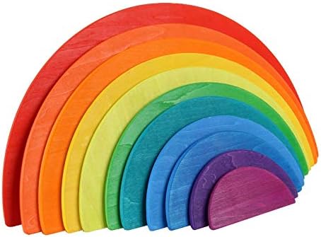 Agirlgle Rainbow Stacker Wood Building Blocks Set for Kids 11Pcs ...