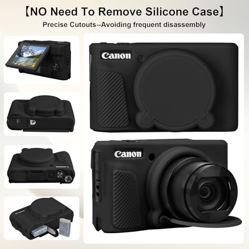 Image of Elonbo Camera Case for Canon PowerShot SX740 / SX730 Digital Camera, Canon SX740 / SX730 HS Hard Carrying Case + Soft Silicone Cover with Removable Lens Cover, Black