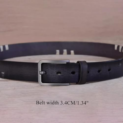 Men's Genuine Leather Casual Belt, Full Grain Leather Belt for Men- 1.5" Dress Jeans Belt Golf Belt,Gray,105CM/41.3''3