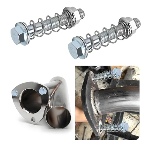 Wogomz 2PCS Car Exhaust Bolt, M10x1.5mm Exhaust Manifold Bolts with Springs & Nuts & Gaskets, Exhaust Spring Bolt & Nut Hardware Kit Replacement, Auto Parts Car Accessories