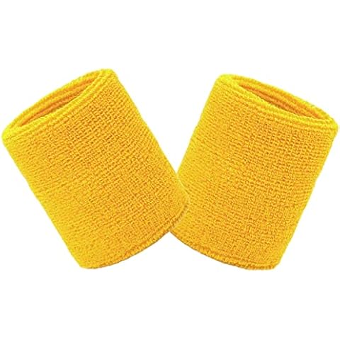 Wristbands Sweatbands Wrist Men Women 2 PCS Sports Sweat Bands for Running Exercise Gym Sports Tennis Basketball Moisture Wicking (Size: 3.15 x 3.15 inches)(2PCS-Yellow) Cover