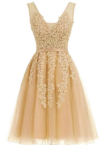 BeliBridal Homecoming Dresses Short Prom Dress Tulle Cocktail Dress Bridesmaid Evening Gowns Net Appliques US Gold