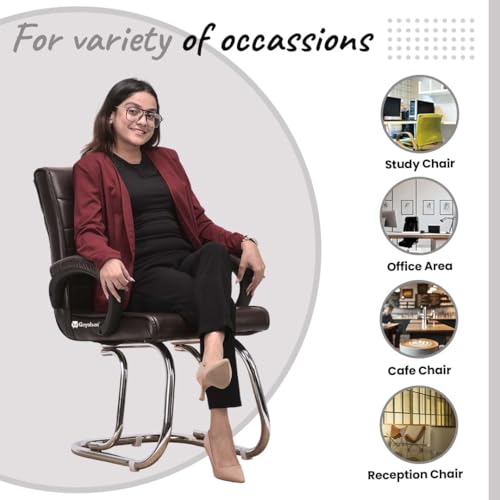 Image of GOYALSON Exclusive Comfortable Home Office Visitor Study Home Library Reception Chair with Cushioned seat Back (1, Coffee, Double Pipe Frame)
