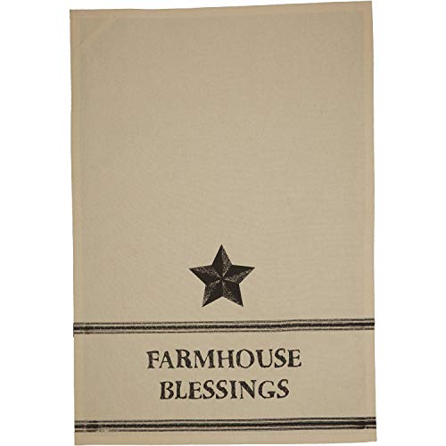 VHC-Brands-Farmhouse-Star-Country-Life-Blessings-Text-Muslin-Cotton-Primitive-Thanksgiving-Tabletop-Fabric-Loop-Stenciled-Kitchen-Towel-Set-of-2-Antique-Creme-White VHC Brands Farmhouse Star Country Life Blessings Text Muslin Cotton Primitive Thanksgiving Tabletop Fabric Loop Stenciled Kitchen Towel Set of 2 Antique Creme White