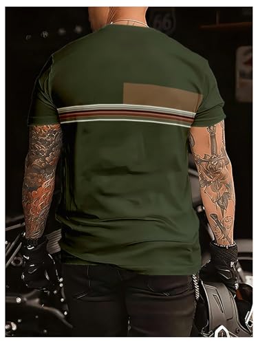 Image of RoseSeek Men's Color Block Short Sleeve Tee Shirts Casual Crewneck T Shirt Trendy Summer Tops