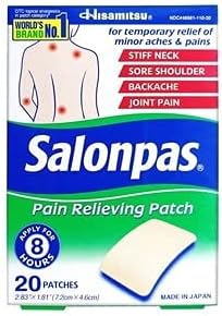 Salonpas Pain Relieving Patch, 20 Count, for Back, Neck, Shoulder, Knee Pain and Muscle Soreness, 8 Hour Pain Relief