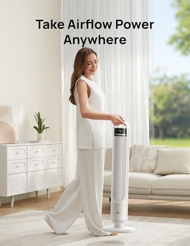 Image of DREO Smart Tower Fan for Bedroom, 90 Oscillating Standing Fans for Room with 4 Speeds, 4 Modes, 28dB Quiet for Sleep, 26ft /s Velocity, 8H Timer, Remote /App /Voice Control for Living Room, Office, Home